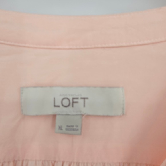 LOFT Womens Peach Rayon Roll Tab Sleeve Button Henley Blouse Top Size XL - Picture 4 of 11